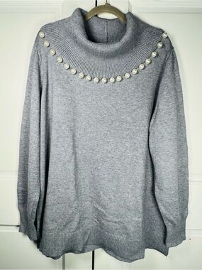 NWOT My Danielle Oversized Faux Pearl Gray Turtleneck Tunic Size 2X